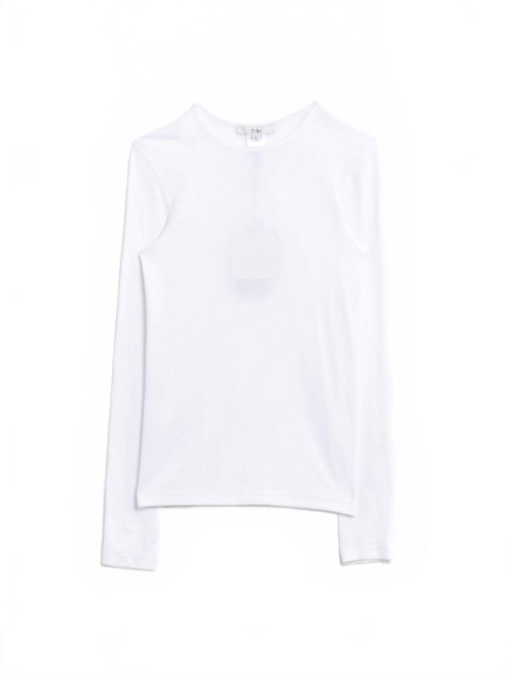 NEW TIBI women's ribbed crewneck pullover tee in white